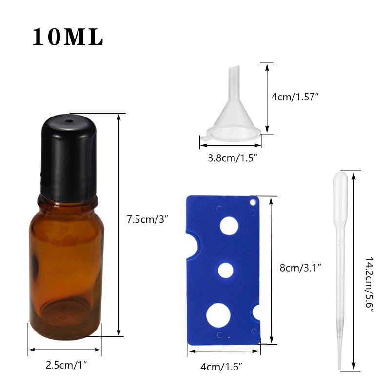HEYLEAYAR 50ML Roller Bottles for Essential Oil  3 Pack Empty Amber Glass Roller Bottles for Perfume Oil  Roll on Bottles with Stainless Steel Roller Balls  Opener  Funnel and Dropper - Image 2